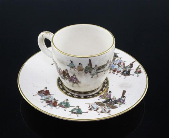 A fine Japanese Satsuma pottery cup and saucer, signed Shoko Takebe, Meiji period, diam. 11cm